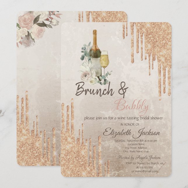 Convites Chic Drips Brunch & Bubbly Chá de Noiva (Frente/Verso)