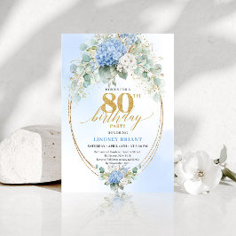 Convites Chic Dusty Blue Eucalyptus 80th Birthday Invite