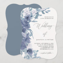 Chic Dusty Blue Floral com Casamento Calliográfico