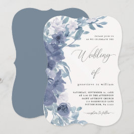 Convites Chic Dusty Blue Floral com Casamento Calliográfico