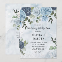 Chic Dusty Blue Watercolor Floral Casamento Floral