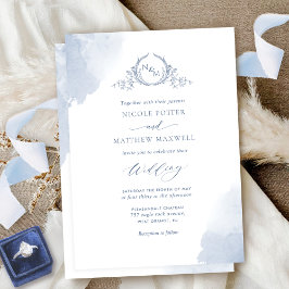 Convites Chic Dusty Blue Watercolor retém Casamento Monogra
