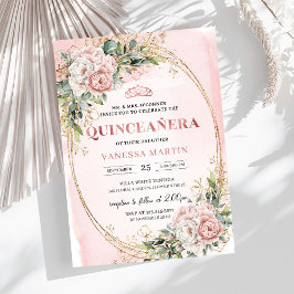 Convites Chic Dusty Pink Floral Eucalyptus Quince Invites