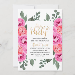 Convites Chic Dusty Rosa Greenery Dourado Festa Doce 16