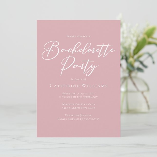Convites Chic Dusty Rose Pink Bachelorette Party (Em pé/Frente)
