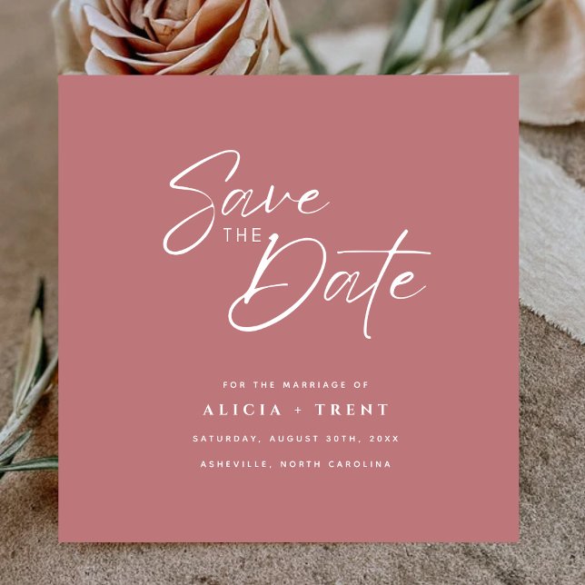 Convites Chic Dusty Rose & White Calligraphy Save the Date (Criador carregado)