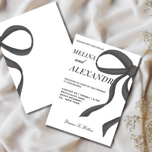Convites Chic e moderno Laço Casamento preto e branco
