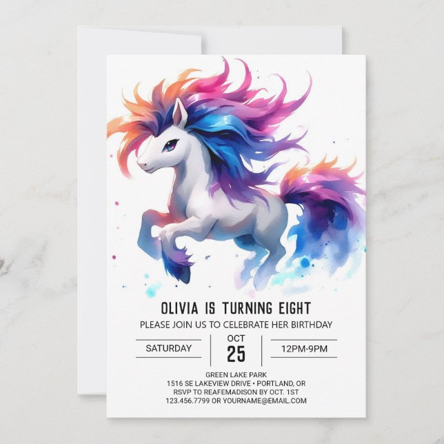 Convites Chic Editable Horse Birthday (Frente)