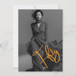 Convites Chic Elegant Black & Pink Photo 50th Birthday 