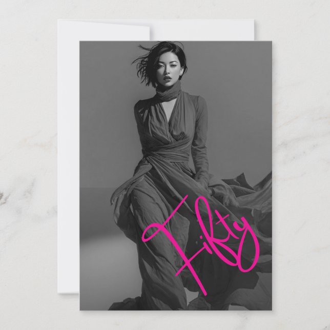 Convites Chic Elegant Black & Pink Photo 50th Birthday  (Frente)