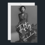 Convites Chic Elegant Black & White Photo Fifty & Fabulous<br><div class="desc">Celebrate turning 50 in style with this sleek black and white birthday invitation. The front features a bold monochrome photo layout with the handwritten phrase “Fifty, & Fabulous” while the back displays elegant modern typography announcing the event details. Perfect for classy 50th birthday celebrations, bar nights, or cocktail parties, this...</div>