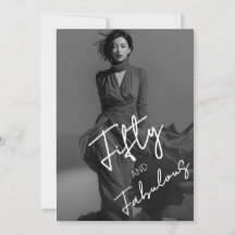 Chic Elegant Black & White Photo Fifty & Fabulous 