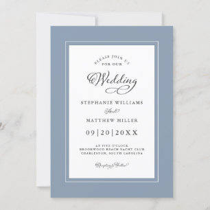 Convites Chic Elegant Dusty Blue Wedding Modern Borders
