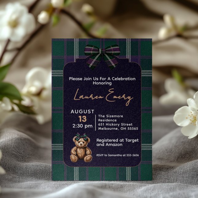 Convites Chic elegant fancy bear baby shower invitation (Criador carregado)