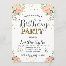 Convites Chic Elegant Floral Peony Mulheres Aniversário