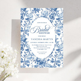 Convites Chic Elegant Navy Toile de Jouy Rose Bridal Shower