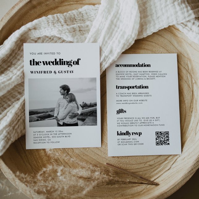 Convites Chic elegant RSVP QR code tudo em uma foto de casa (Chic elegant RSVP QR code all in one wedding photo Invitation)