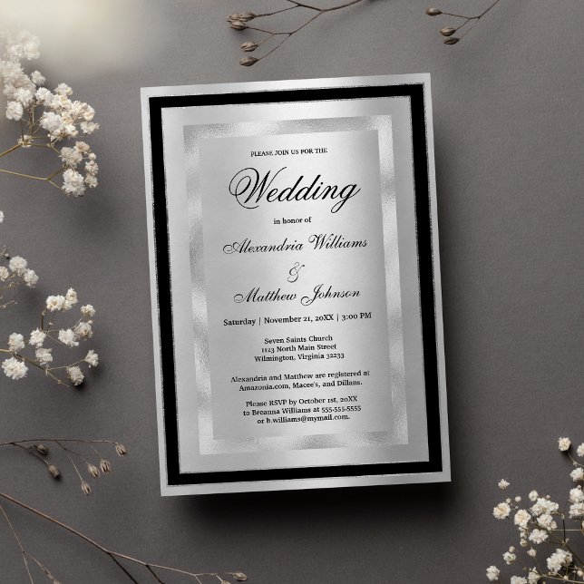 Convites Chic Elegant Silver Black Glamour Luxury Wedding  (Chic Elegant Silver Black Glamour Luxury Wedding)