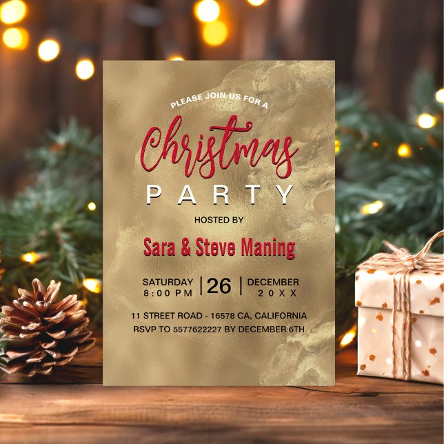 Convites Chic elegante, arte de mármore vermelha, Natal (Criador carregado)