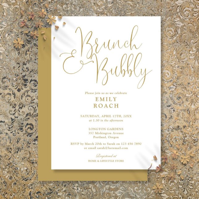 Convites Chic Elegante Brunch em Ouro e Bubbly Chá de Noiva (Chic Elegant Gold Brunch And Bubbly Bridal Shower Invitation)