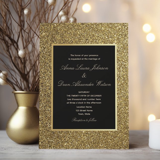 Convites Chic Elegante Casamento Dourado e Preto (Criador carregado)