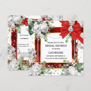 Convites Chic elegante de arco brilhante branco vermelho es