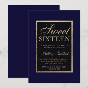 Convites Chic elegante Dourado azul-moderno Sweet 16
