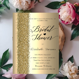 Convites Chic Elegante Dourado Brilho Cursivo Chá de Noiva