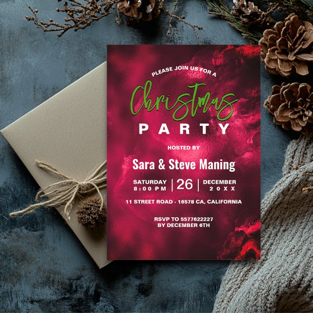 Convites Chic elegante e verde marble art Natal (Criador carregado)