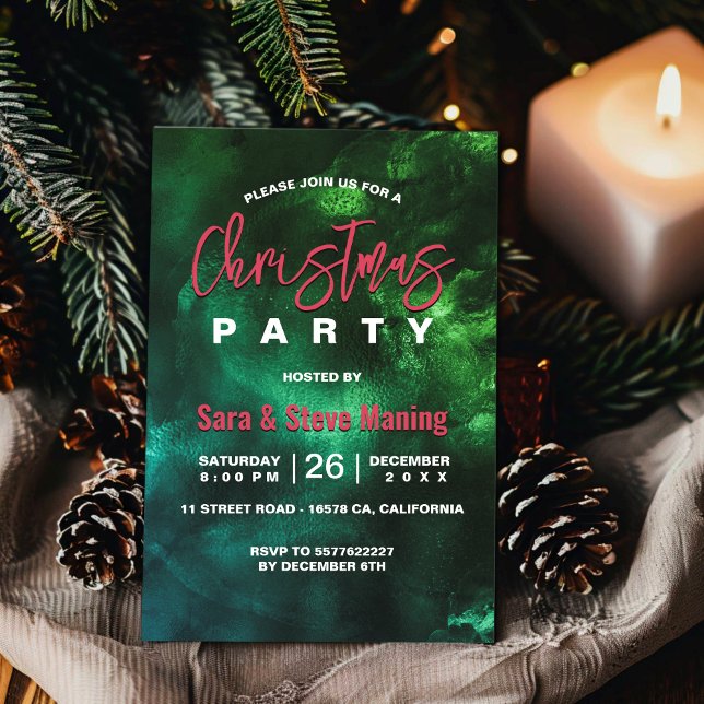 Convites Chic elegante e verde marble art Natal (Criador carregado)