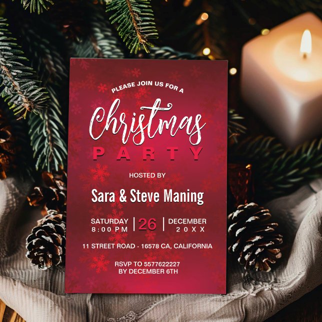 Convites Chic elegante flocos de neve vermelhos Natal (Criador carregado)