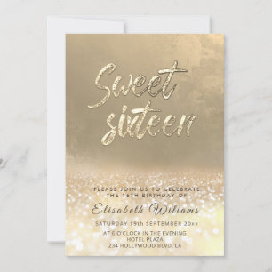 Convites Chic elegante glam gold glittery ombre Sweet 16