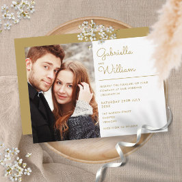 Convites Chic Elegante Minimalista Dourado Script Foto Casa