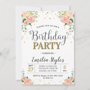Convites Chic Elegante Peônia Floral Senhoras Mulheres Aniv