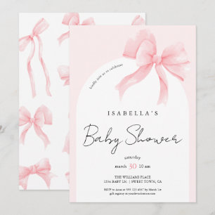 Convites Chic Elegante Rosa com Laço Baby Shower