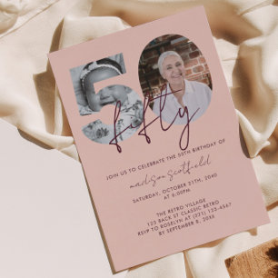 Convites Chic Elegante Rosa Dourado Foto Script Aniversário