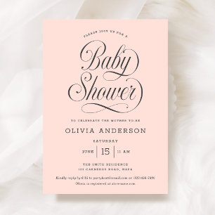 Convites Chic Elegante Script Rosa Baby Shower Menina