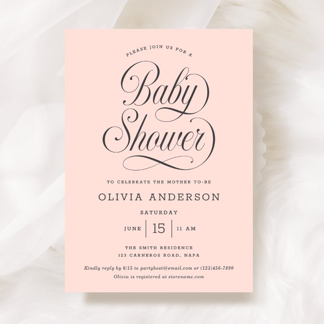 Convites Chic Elegante Script Rosa Baby Shower Menina (Criador carregado)