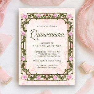 Convites Chic Elegante Vintage Rústico Rosas Rosa Quinceane