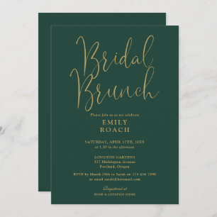 Convites Chic Emerald Green Dourado Script Bridal Chá