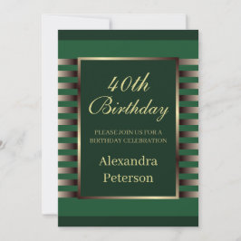 Convites Chic Emerald Green Dourado Stripes Geométrico Aniv