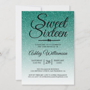 Convites Chic Emerald Green Glitter Ombre Sweet 16 Aniversá