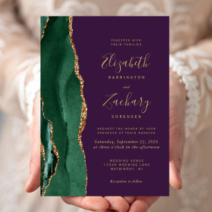 Convites Chic Esmeralda Verde Dourado Ágata Roxo Casamento