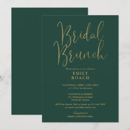 Convites Chic Esmeralda Verde Dourado Script Buquê de Noiva