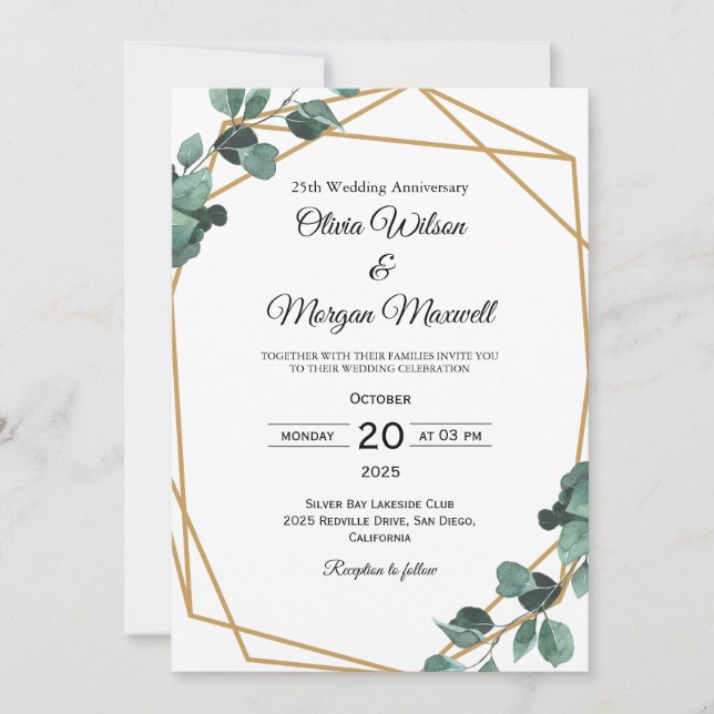 Convites Chic Esmeralda Verdura Casamento Aniversário  (Frente)