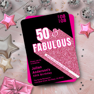 Convites Chic Estimulando Preto e Rosa Fabuloso 50º Anivers
