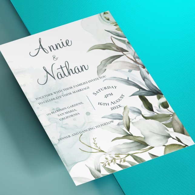 Convites Chic Eucalyptus Green Deixa Casamento Verde Bonito (Chic Eucalyptus Green Leaves Cute Greenery Wedding Invitation)