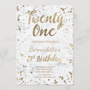 Convites Chic Faux gold confetti White Marble aniversário d