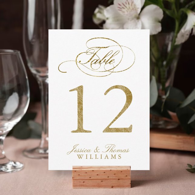 Convites Chic Faux Gold Foil Números de Tabela de Casamento (Criador carregado)