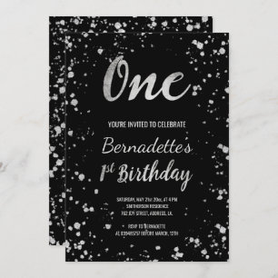 Convites Chic faux prata confetti splatters primeiro Aniver